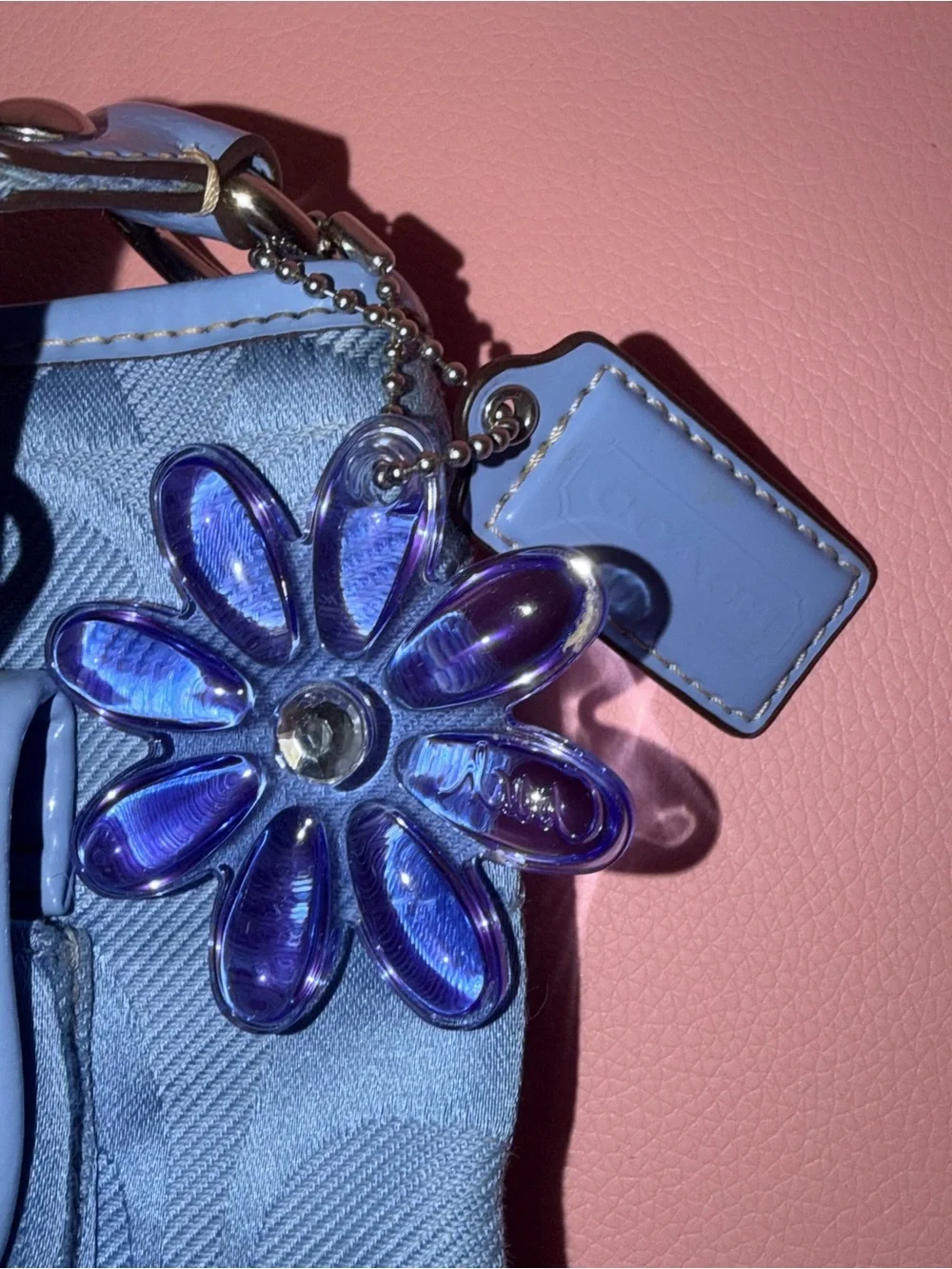 Coach Light Blue Signature Nylon Crossbody with Daisy Charm